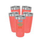 Personalized coral Polar Camel 20 oz vacuum insulated tumbler bundle pack with custom full color printed logo, monogram, or design, includes sliding lid