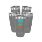 Personalized dark gray Polar Camel 20 oz vacuum insulated tumbler bundle pack with custom full color printed logo, monogram, or design, includes sliding lid