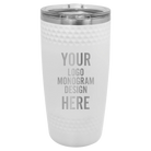 Personalized white golf with dimples Polar Camel 20 oz vacuum insulated tumbler with custom laser engraved logo, monogram, or design, includes sliding lid