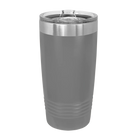 Back of dark gray Polar Camel 20 oz vacuum insulated tumbler with sliding lid