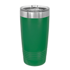 Back of green Polar Camel 20 oz vacuum insulated tumbler with sliding lid