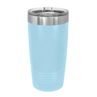 Back of light blue Polar Camel 20 oz vacuum insulated tumbler with sliding lid