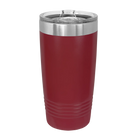 Back of maroon Polar Camel 20 oz vacuum insulated tumbler with sliding lid