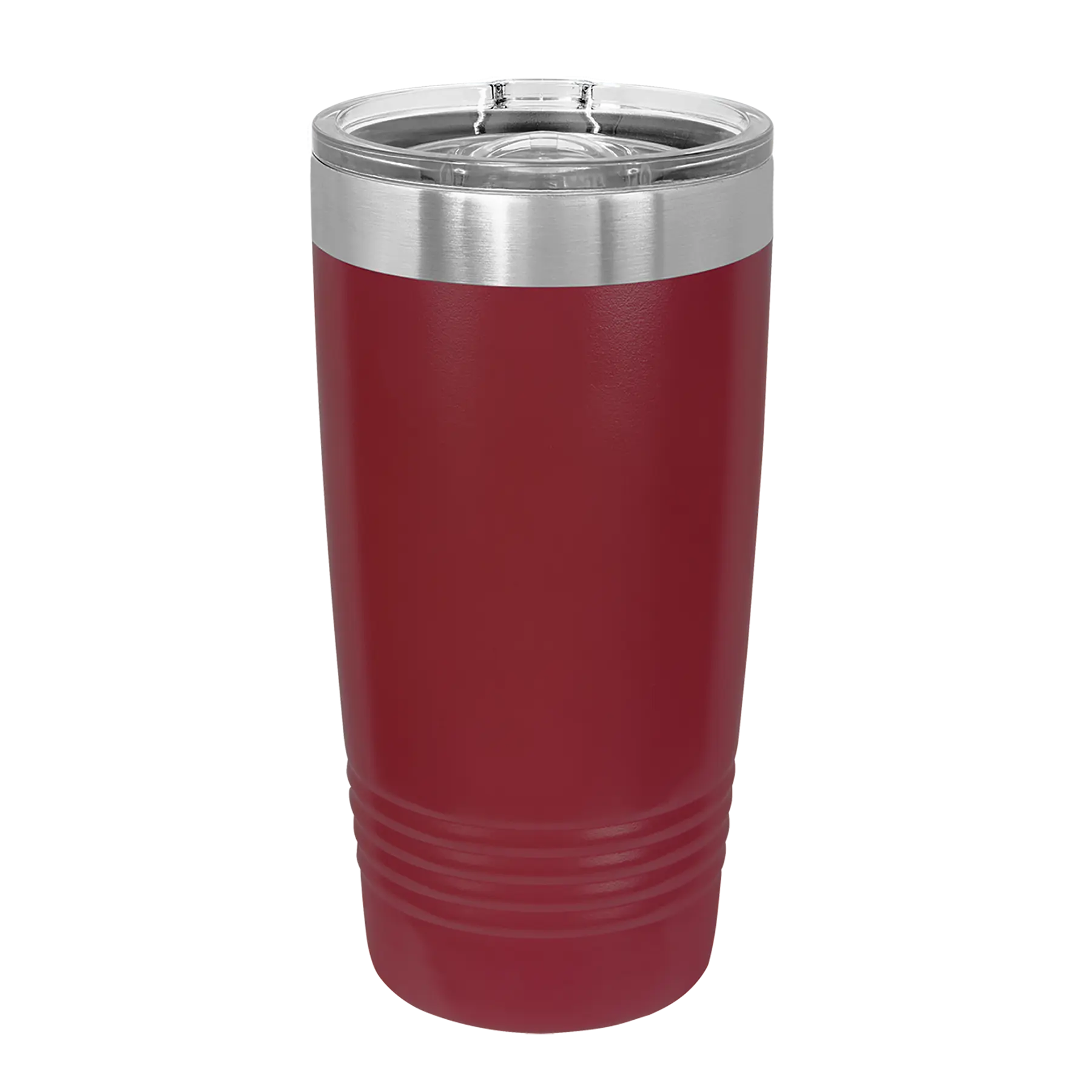 Back of maroon Polar Camel 20 oz vacuum insulated tumbler with sliding lid