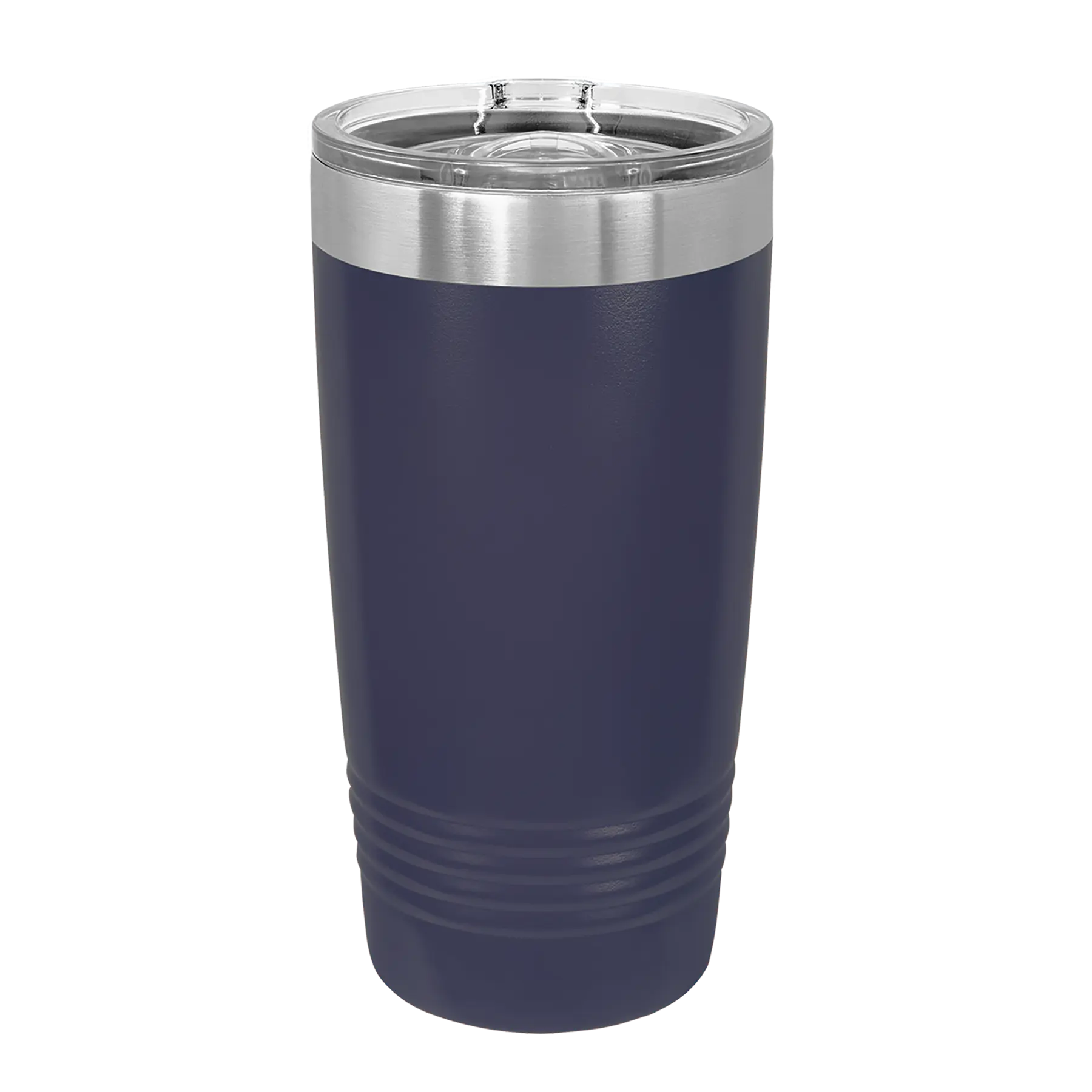Back of navy Polar Camel 20 oz vacuum insulated tumbler with sliding lid