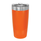 Back of orange Polar Camel 20 oz vacuum insulated tumbler with sliding lid