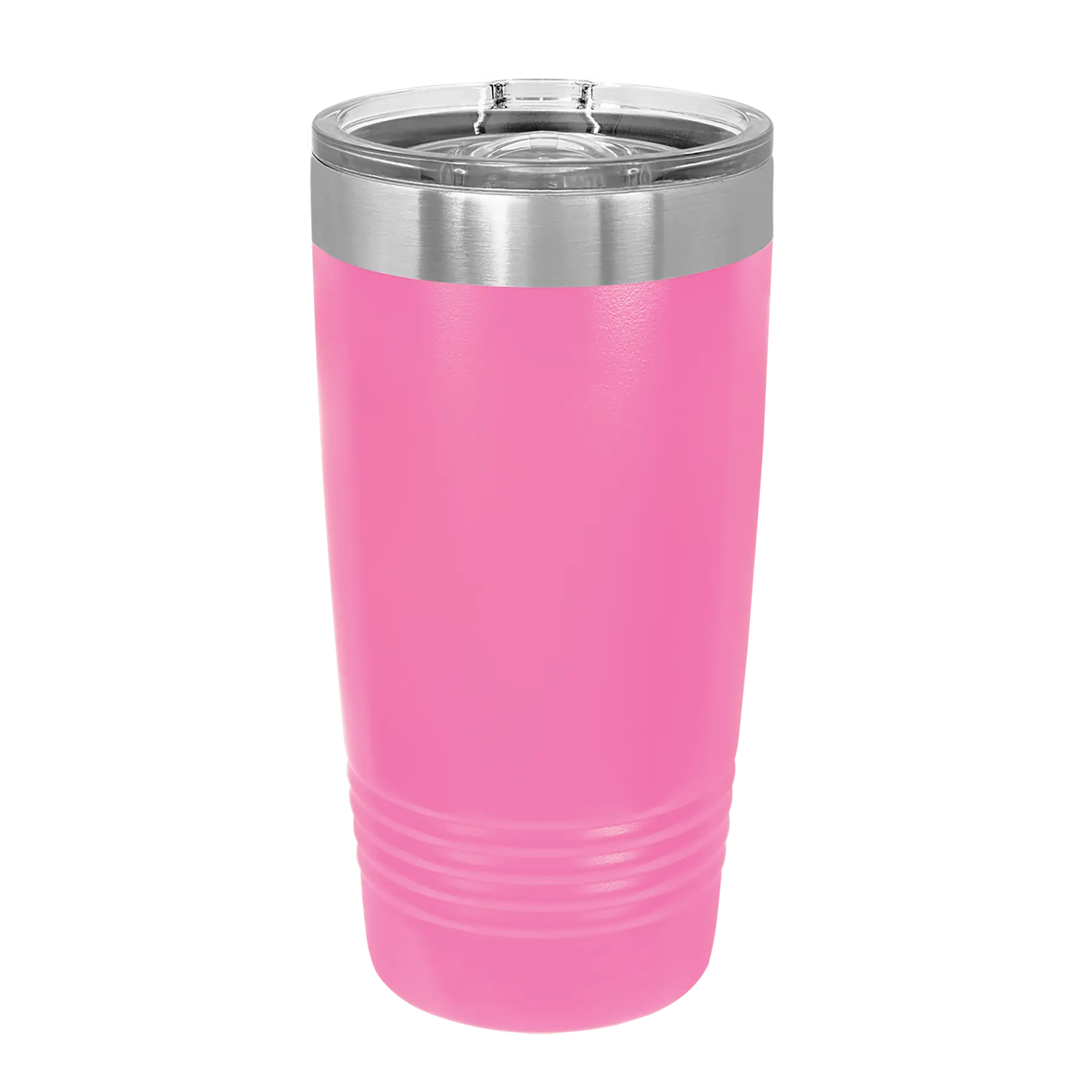 Back of pink Polar Camel 20 oz vacuum insulated tumbler with sliding lid