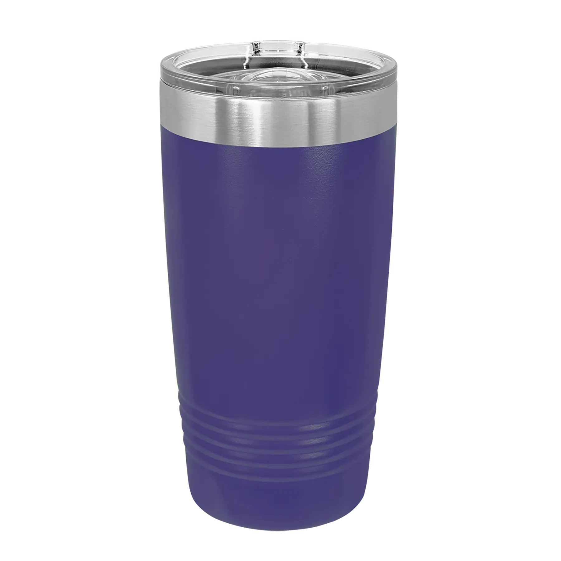 Back of purple Polar Camel 20 oz vacuum insulated tumbler with sliding lid