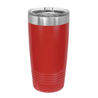 Back of red Polar Camel 20 oz vacuum insulated tumbler with sliding lid