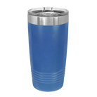 Back of royal blue Polar Camel 20 oz vacuum insulated tumbler with sliding lid