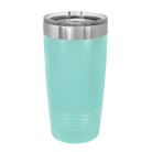 Back of teal Polar Camel 20 oz vacuum insulated tumbler with sliding lid