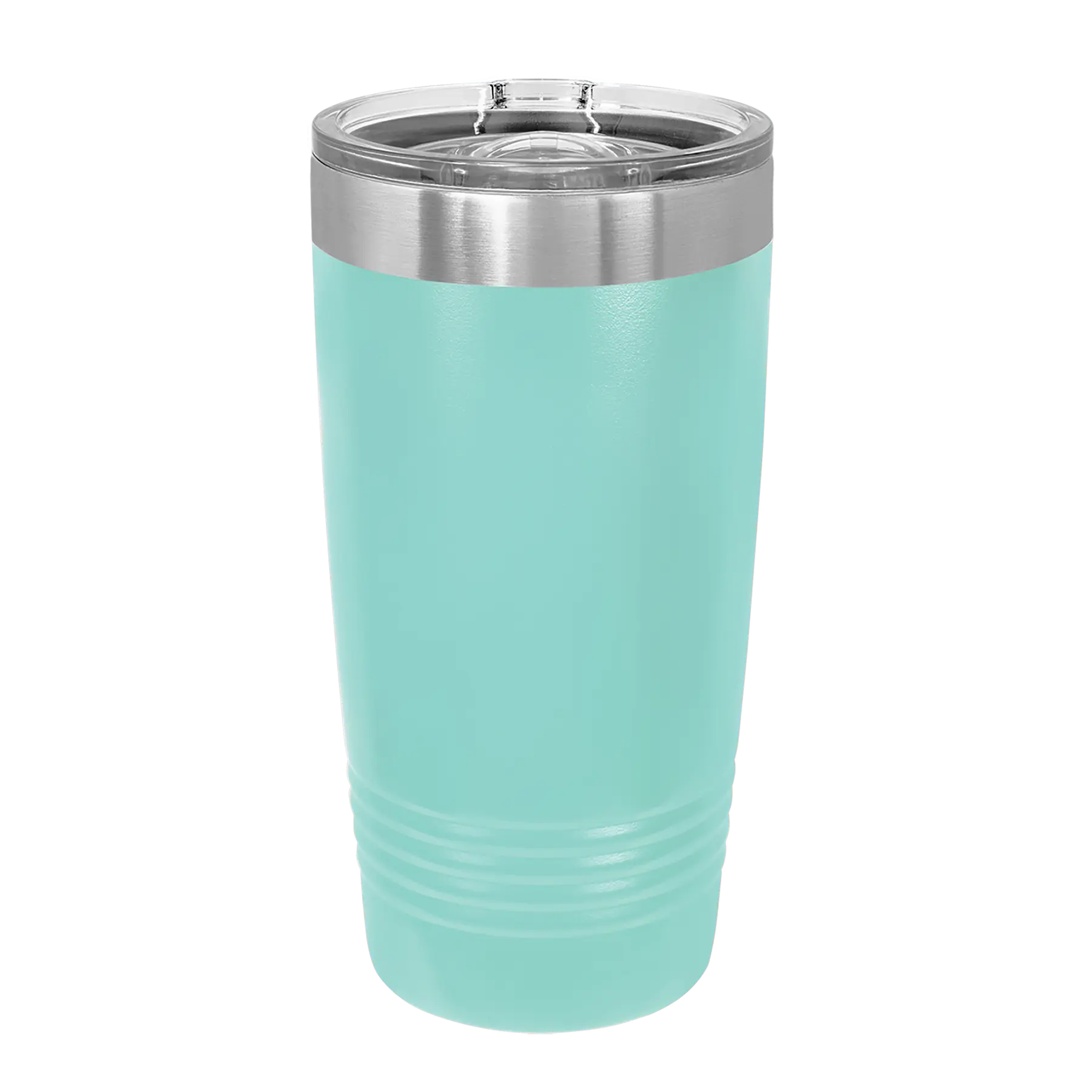 Back of teal Polar Camel 20 oz vacuum insulated tumbler with sliding lid
