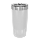 Back of white Polar Camel 20 oz vacuum insulated tumbler with sliding lid