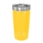 Back of yellow Polar Camel 20 oz vacuum insulated tumbler with sliding lid
