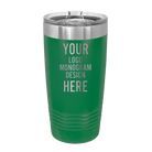 Personalized green Polar Camel 20 oz vacuum insulated tumbler with custom laser engraved logo, monogram, or design, includes sliding lid