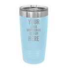 Personalized light blue Polar Camel 20 oz vacuum insulated tumbler with custom laser engraved logo, monogram, or design, includes sliding lid