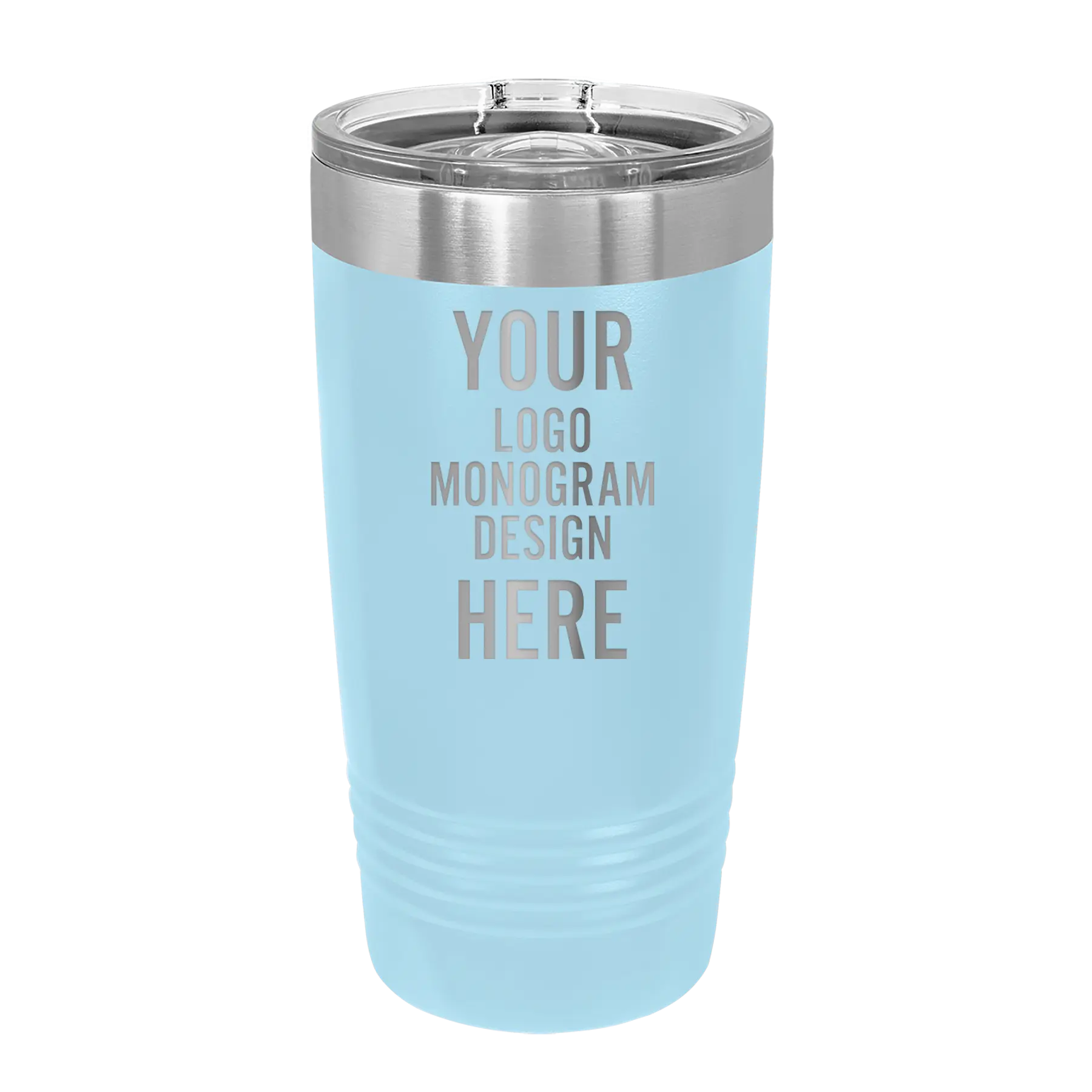 Personalized light blue Polar Camel 20 oz vacuum insulated tumbler with custom laser engraved logo, monogram, or design, includes sliding lid