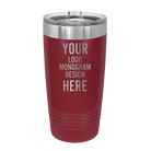 Personalized maroon Polar Camel 20 oz vacuum insulated tumbler with custom laser engraved logo, monogram, or design, includes sliding lid