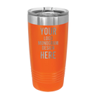 Personalized orange Polar Camel 20 oz vacuum insulated tumbler with custom laser engraved logo, monogram, or design, includes sliding lid