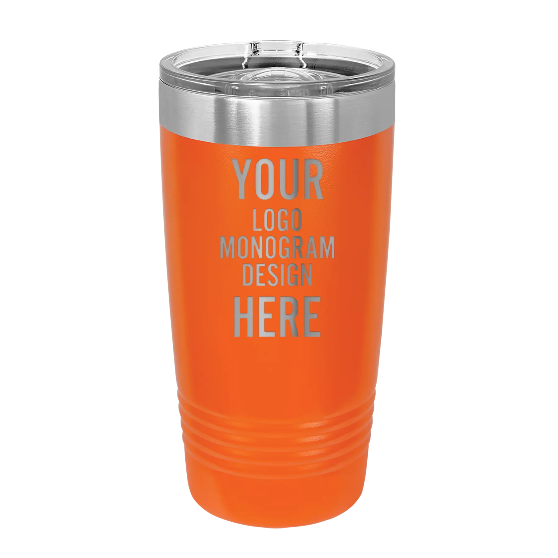 Personalized orange Polar Camel 20 oz vacuum insulated tumbler with custom laser engraved logo, monogram, or design, includes sliding lid