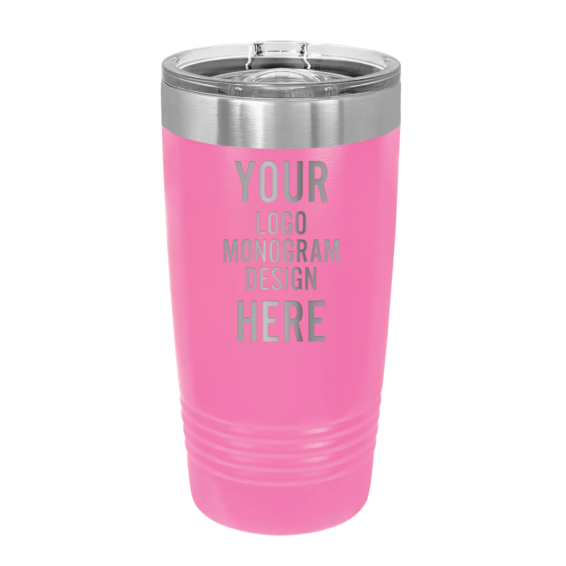 Personalized pink Polar Camel 20 oz vacuum insulated tumbler with custom laser engraved logo, monogram, or design, includes sliding lid