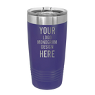 Personalized purple Polar Camel 20 oz vacuum insulated tumbler with custom laser engraved logo, monogram, or design, includes sliding lid