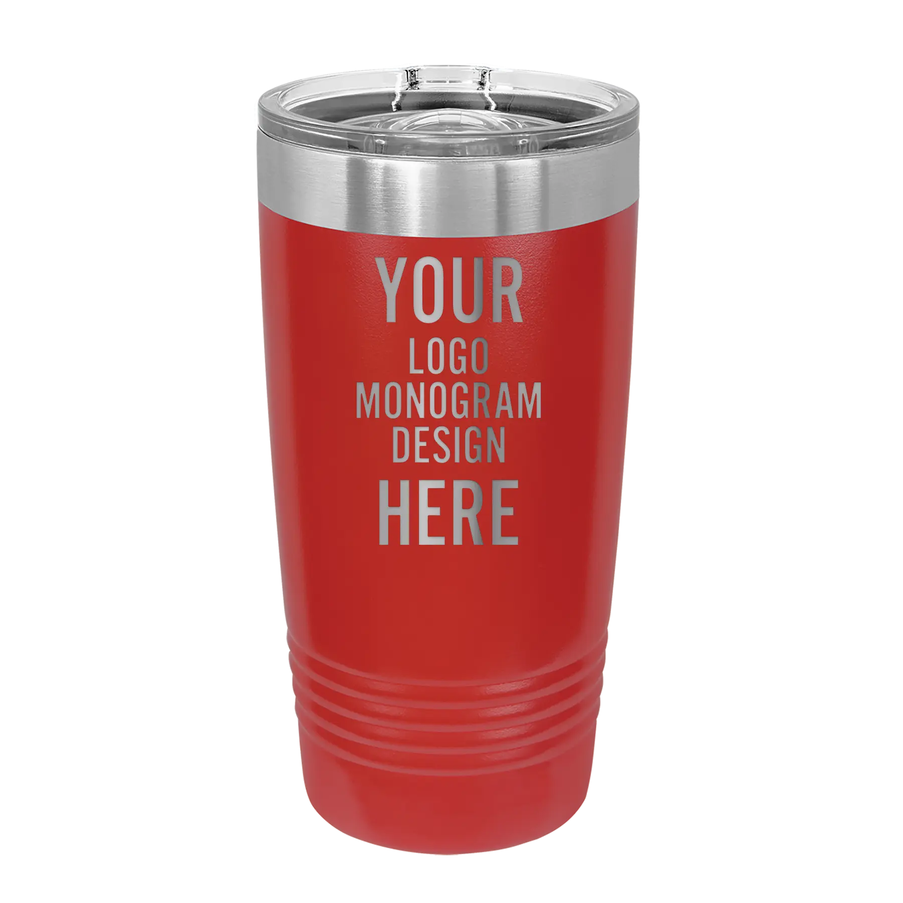 Personalized red Polar Camel 20 oz vacuum insulated tumbler with custom laser engraved logo, monogram, or design, includes sliding lid