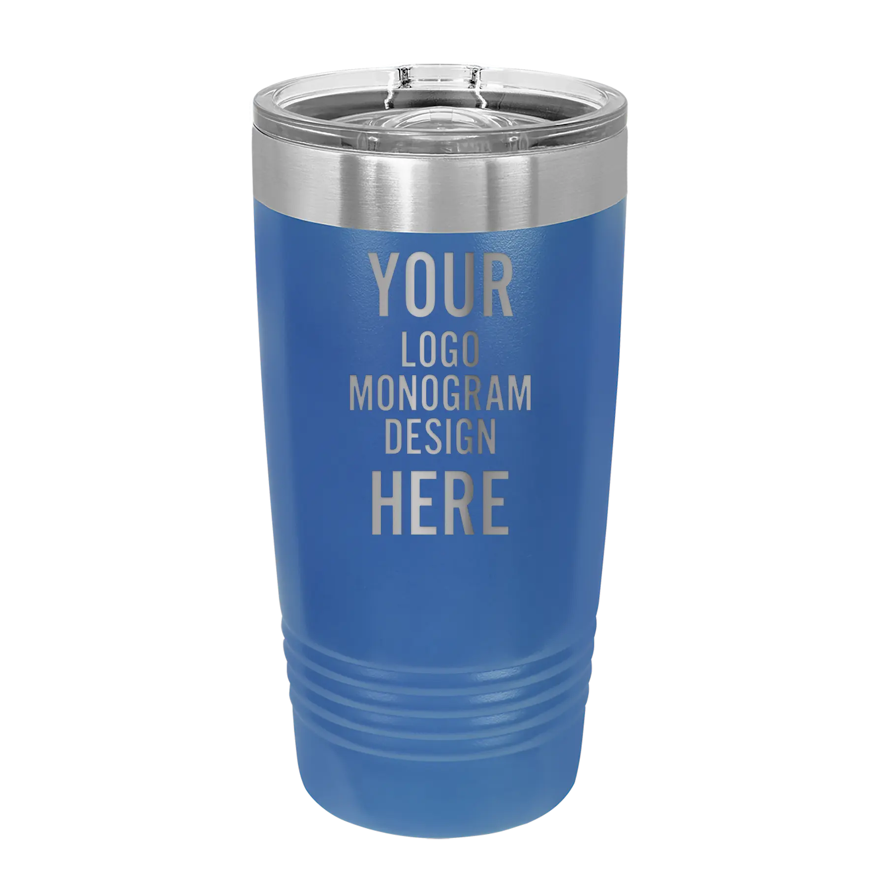 Personalized royal blue Polar Camel 20 oz vacuum insulated tumbler with custom laser engraved logo, monogram, or design, includes sliding lid