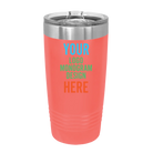 Personalized coral Polar Camel 20 oz vacuum insulated tumbler with custom UV full color printed logo, monogram, or design, includes sliding lid