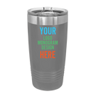 Personalized dark gray Polar Camel 20 oz vacuum insulated tumbler with custom UV full color printed logo, monogram, or design, includes sliding lid