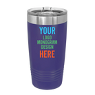 Personalized purple Polar Camel 20 oz vacuum insulated tumbler with custom UV full color printed logo, monogram, or design, includes sliding lid