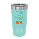Personalized teal Polar Camel 20 oz vacuum insulated tumbler with custom UV full color printed logo, monogram, or design, includes sliding lid
