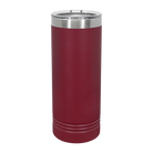 Back of maroon Polar Camel 22 oz insulated skinny tumbler with sliding lid