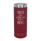 Personalized maroon Polar Camel 22 oz insulated skinny tumbler with custom laser etched logo, monogram, or design, includes sliding lid