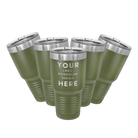 Personalized olive green Polar Camel 30 oz vacuum insulated tumbler bundle pack with custom laser engraved logo, monogram, or design, includes sliding lid