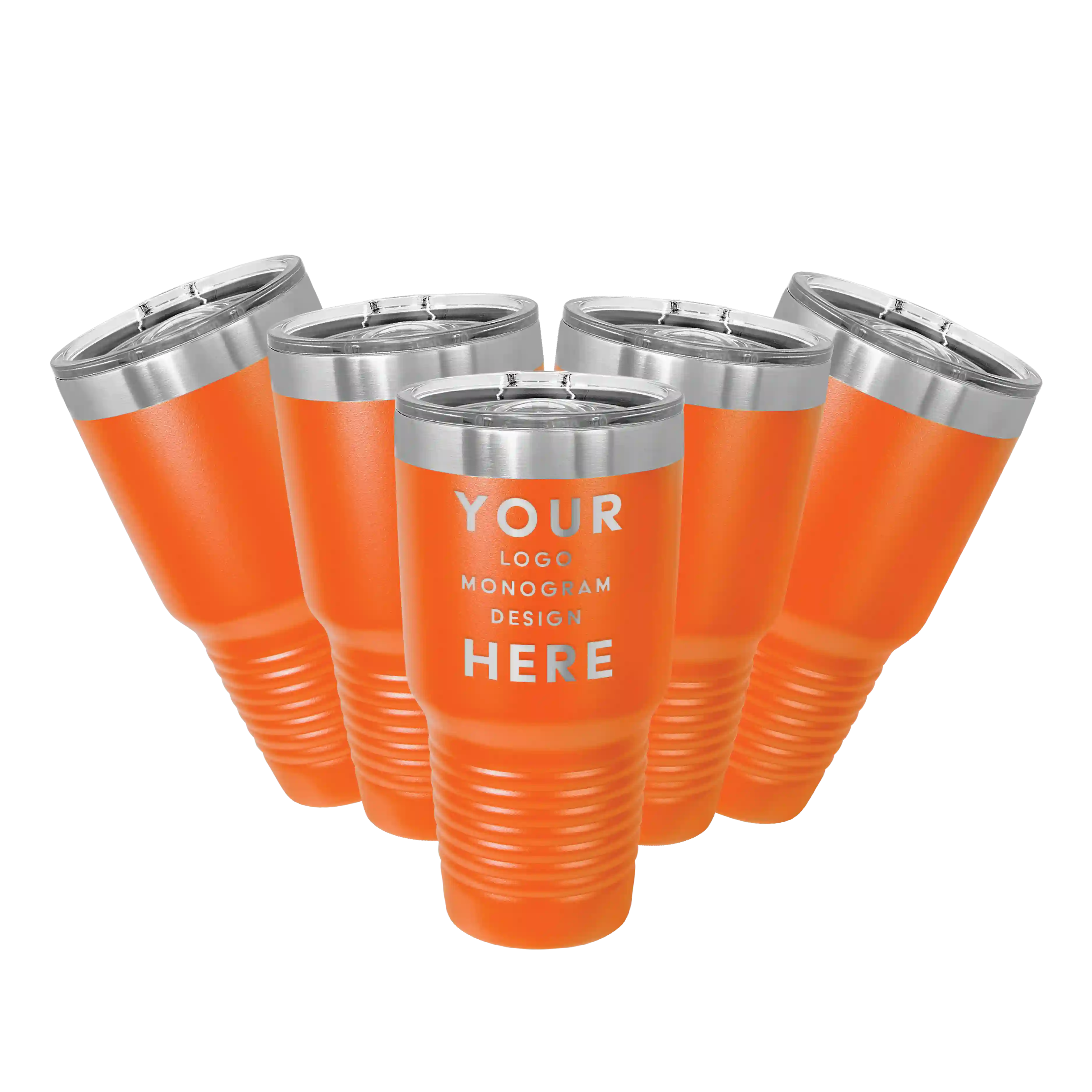 Personalized orange Polar Camel 30 oz vacuum insulated tumbler bundle pack with custom laser engraved logo, monogram, or design, includes sliding lid