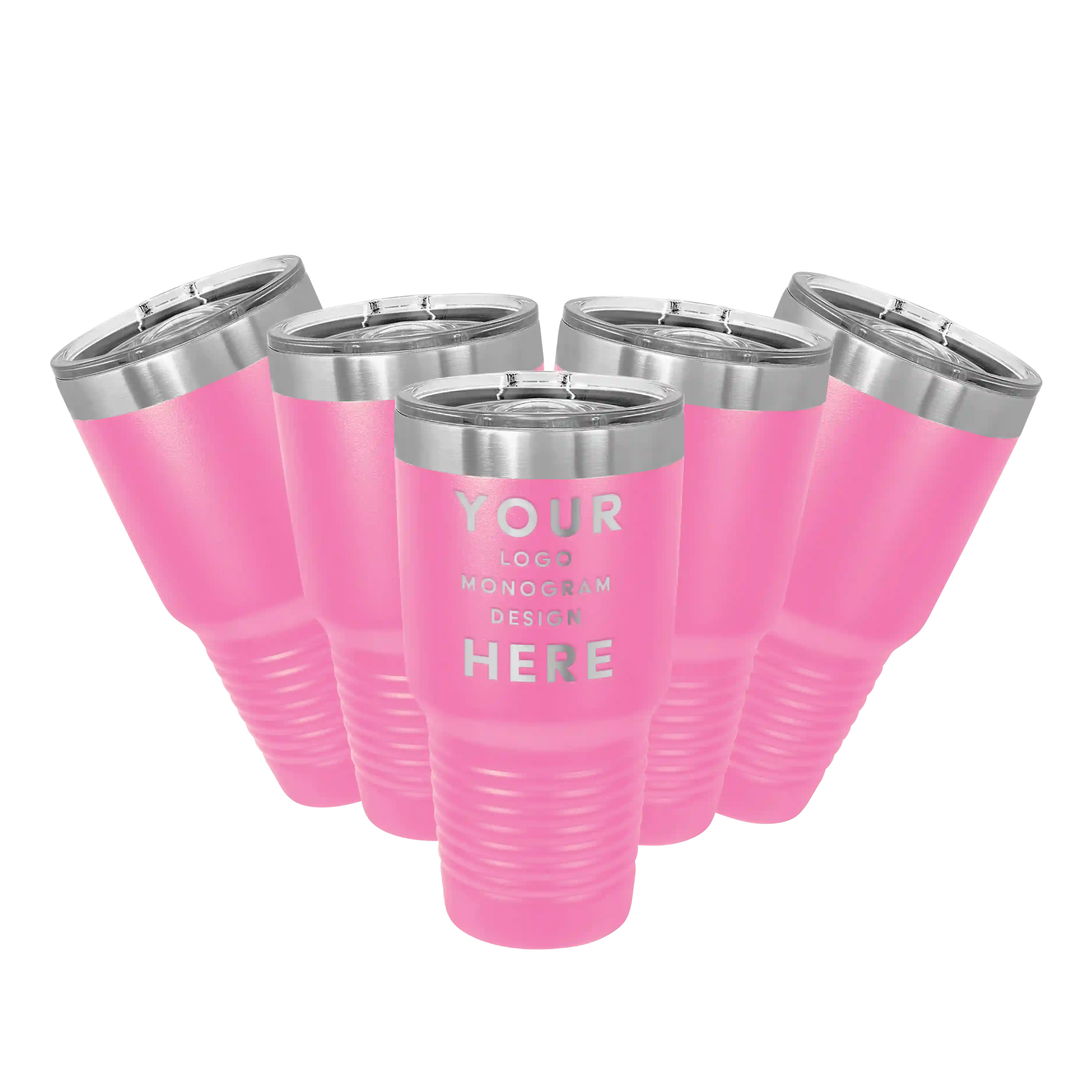 Personalized pink Polar Camel 30 oz vacuum insulated tumbler bundle pack with custom laser engraved logo, monogram, or design, includes sliding lid