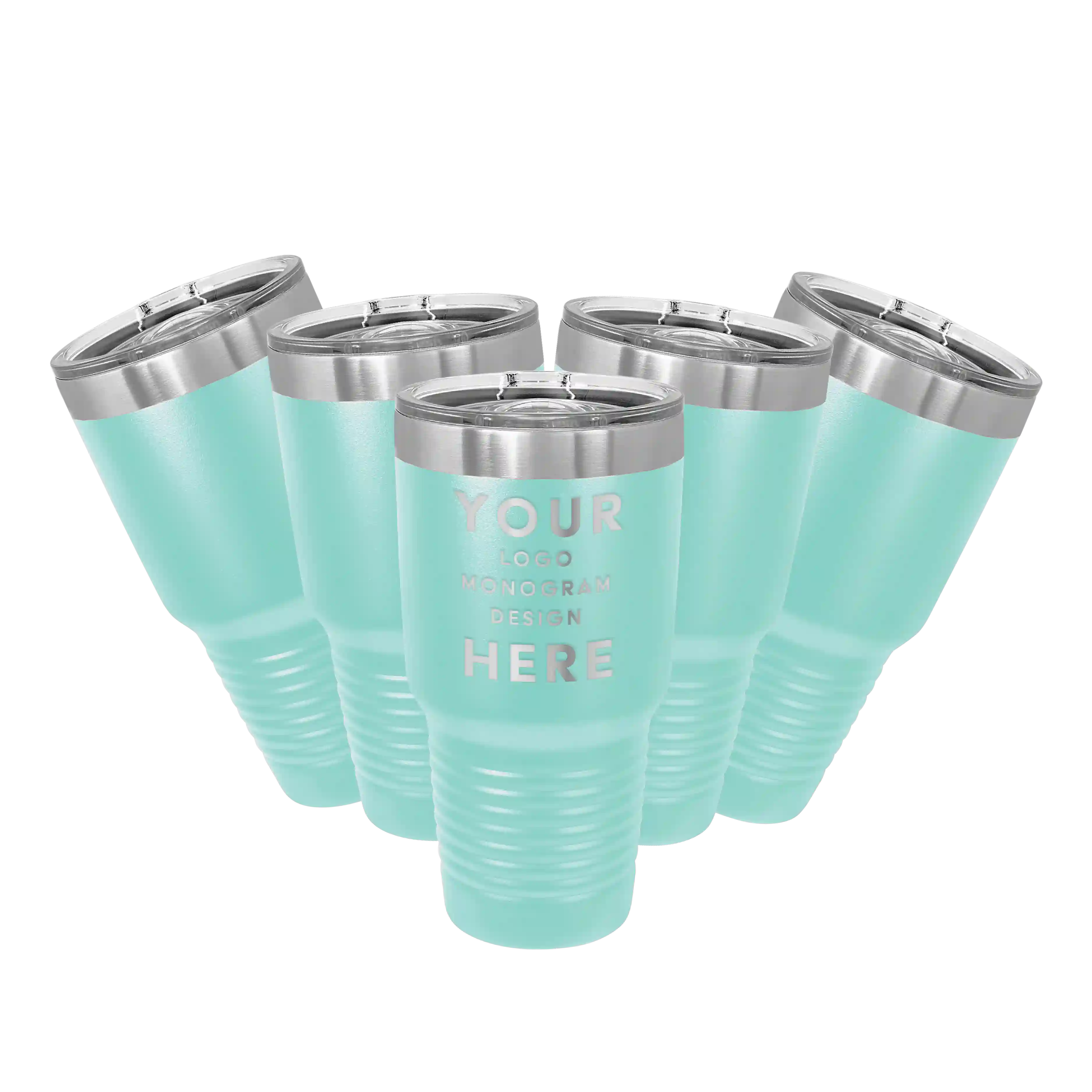 Personalized teal Polar Camel 30 oz vacuum insulated tumbler bundle pack with custom laser engraved logo, monogram, or design, includes sliding lid