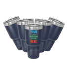 Personalized navy Polar Camel 30 oz vacuum insulated tumbler bundle pack with custom full color printed logo, monogram, or design, includes sliding lid