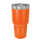 Back of orange Polar Camel 30 oz vacuum insulated tumbler with sliding lid