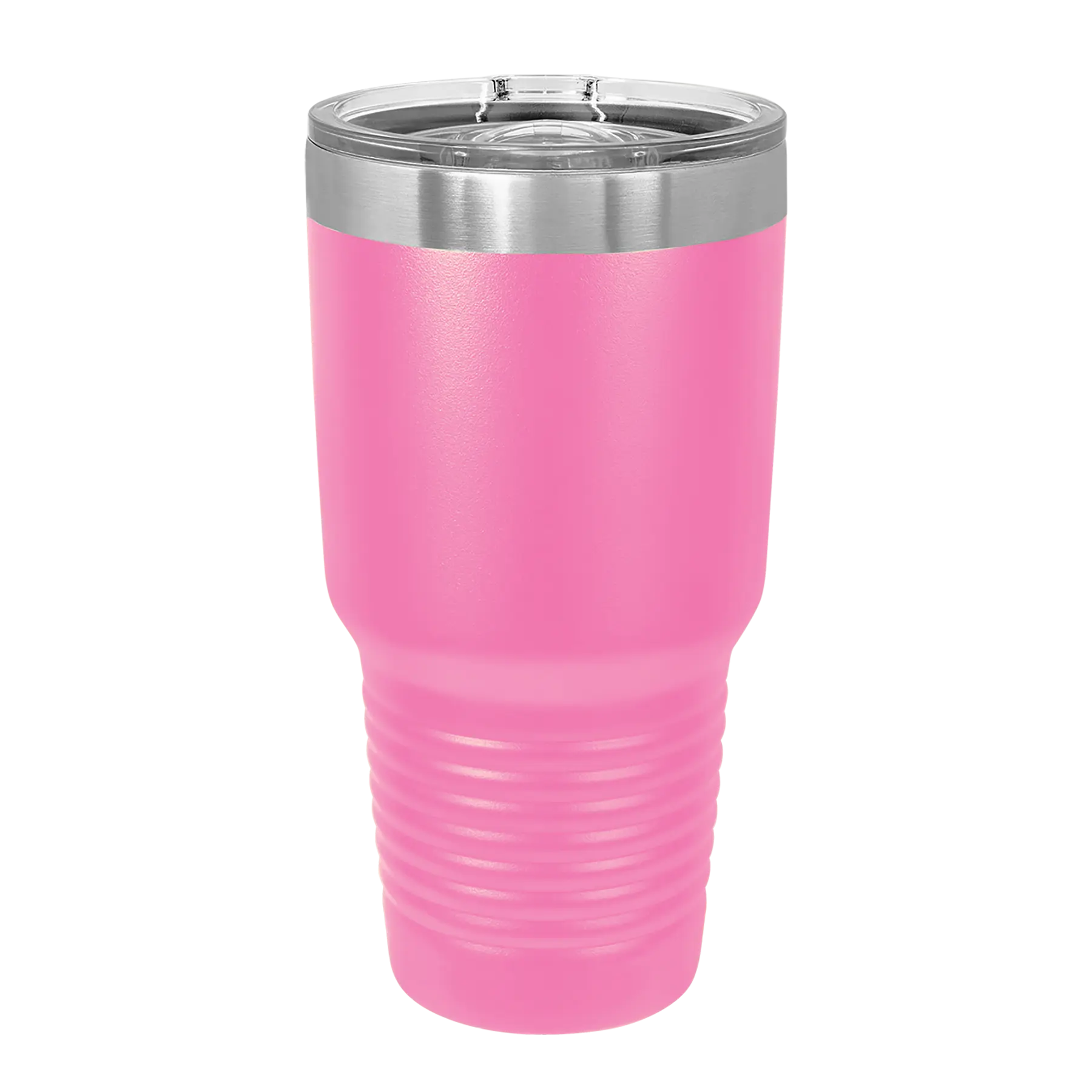 Back of pink Polar Camel 30 oz vacuum insulated tumbler with sliding lid