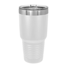 Back of white Polar Camel 30 oz vacuum insulated tumbler with sliding lid