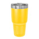 Back of yellow Polar Camel 30 oz vacuum insulated tumbler with sliding lid