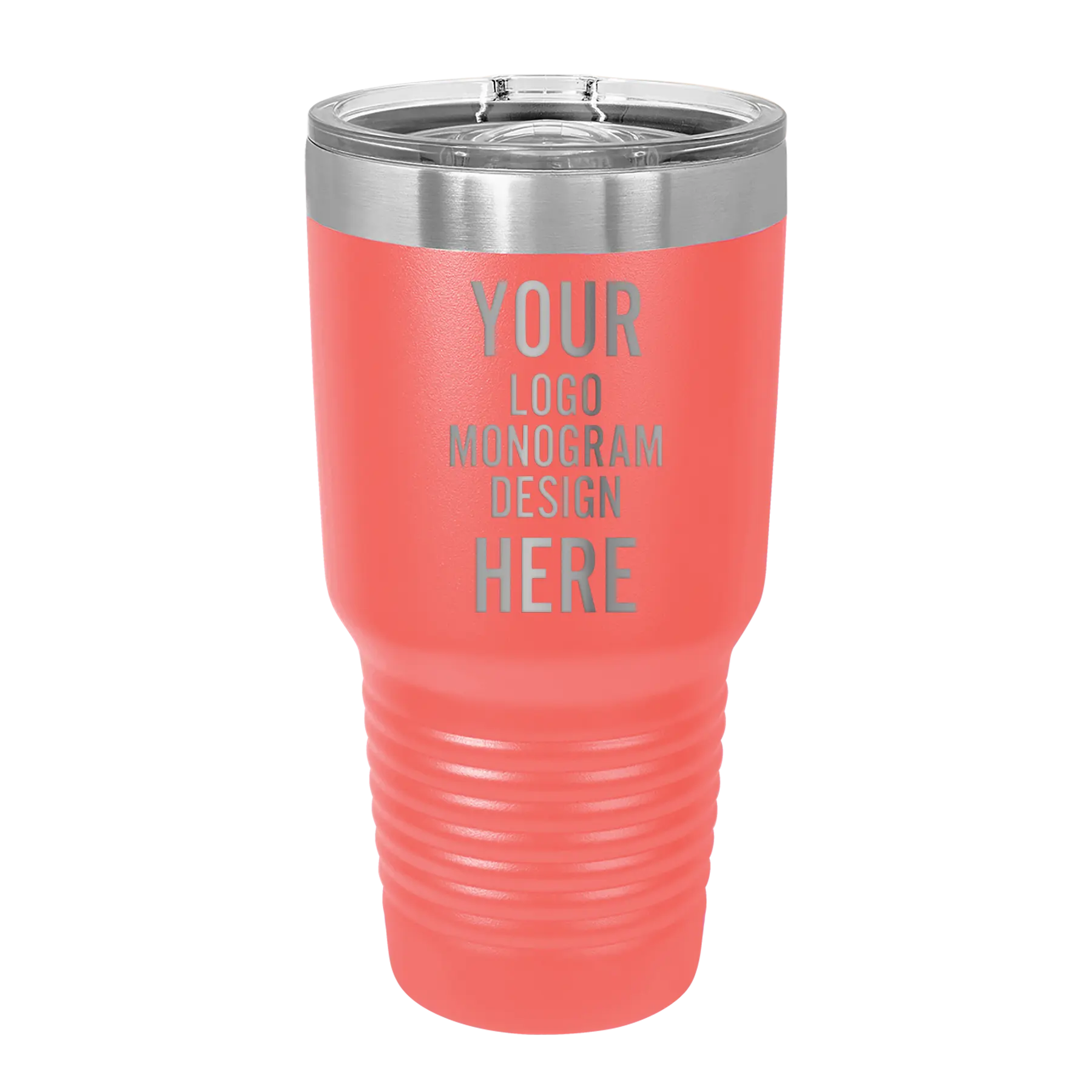 Personalized coral Polar Camel 30 oz vacuum insulated tumbler with custom laser engraved logo, monogram, or design, includes sliding lid