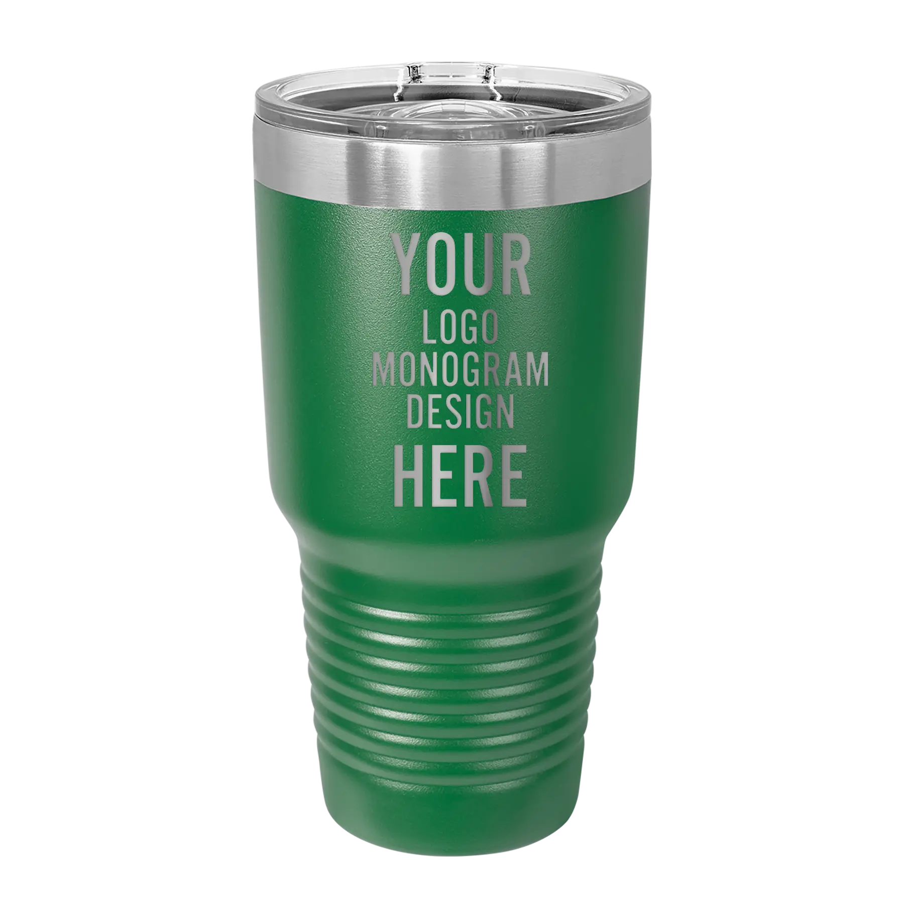 Personalized green Polar Camel 30 oz vacuum insulated tumbler with custom laser engraved logo, monogram, or design, includes sliding lid