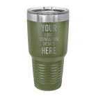 Personalized olive green Polar Camel 30 oz vacuum insulated tumbler with custom laser engraved logo, monogram, or design, includes sliding lid