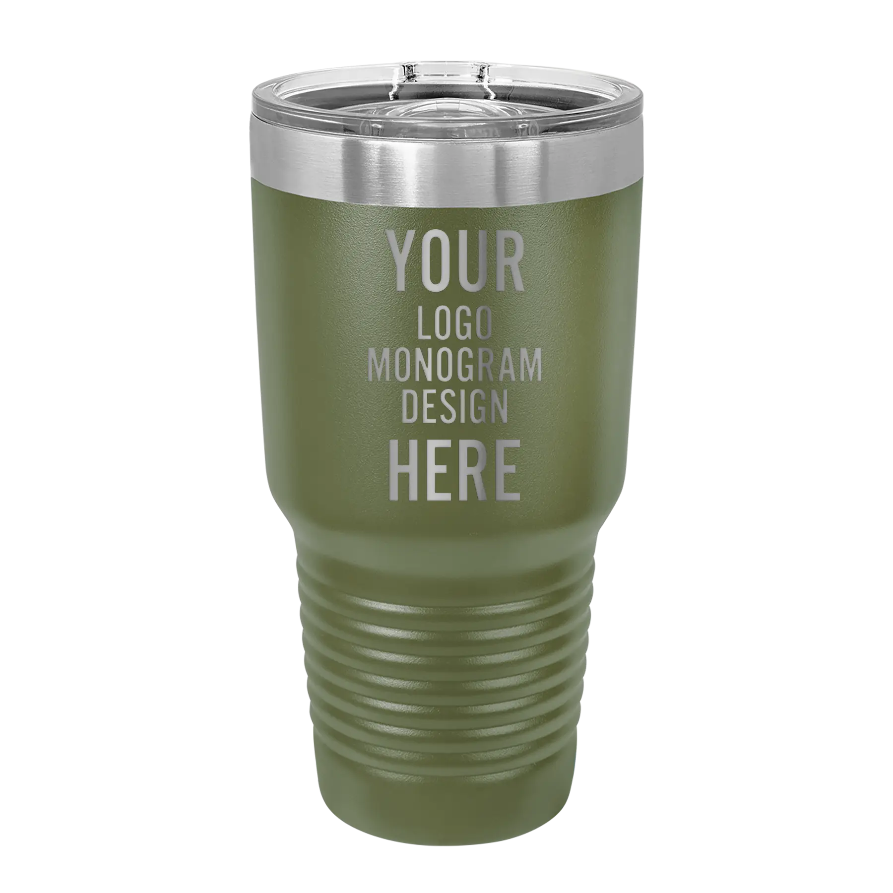 Personalized olive green Polar Camel 30 oz vacuum insulated tumbler with custom laser engraved logo, monogram, or design, includes sliding lid