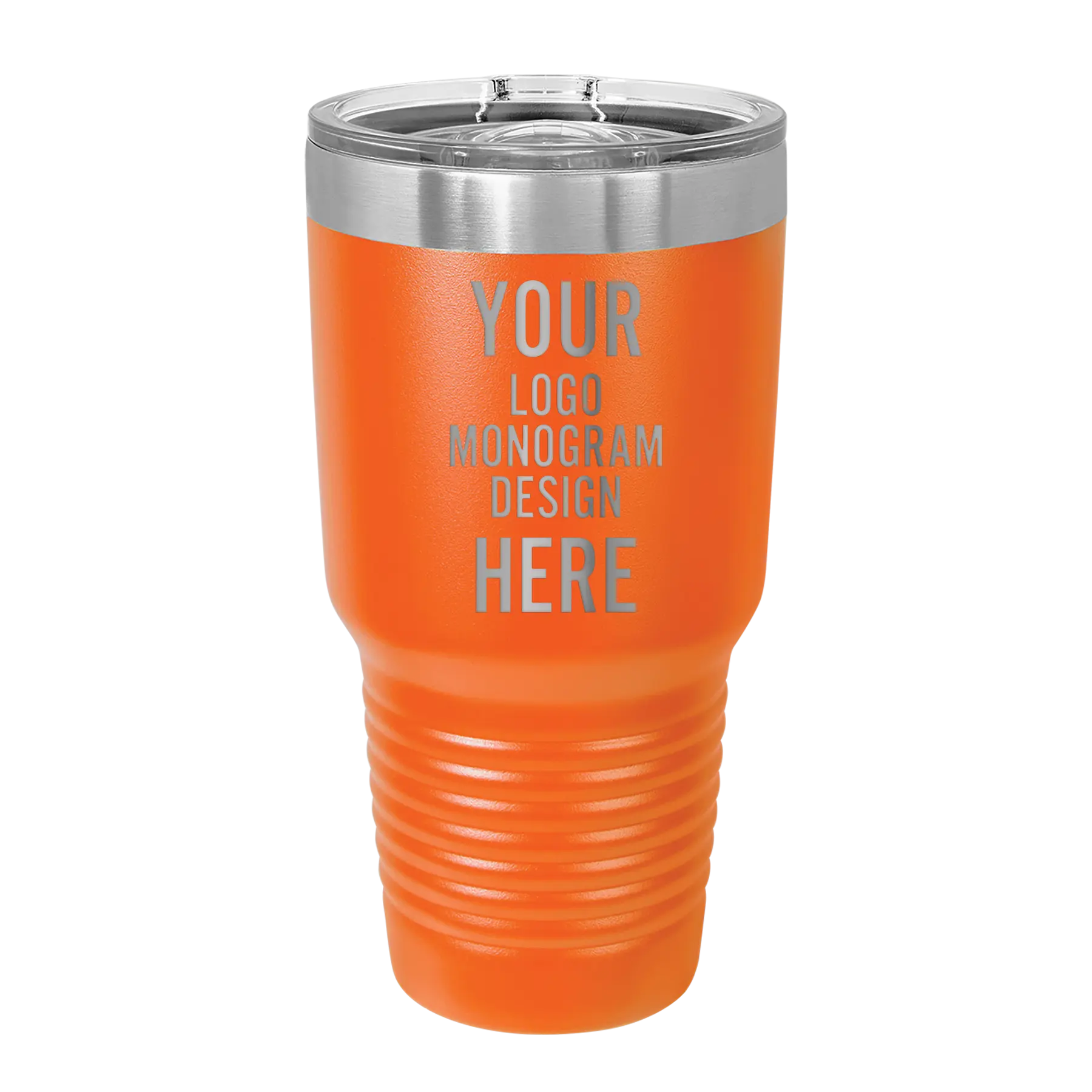 Personalized orange Polar Camel 30 oz vacuum insulated tumbler with custom laser engraved logo, monogram, or design, includes sliding lid