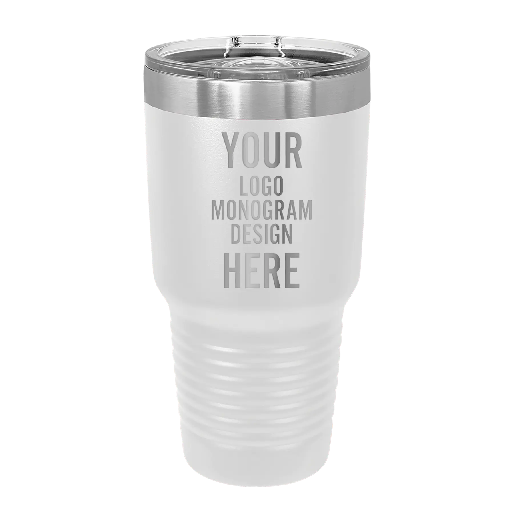 Personalized white Polar Camel 30 oz vacuum insulated tumbler with custom laser engraved logo, monogram, or design, includes sliding lid