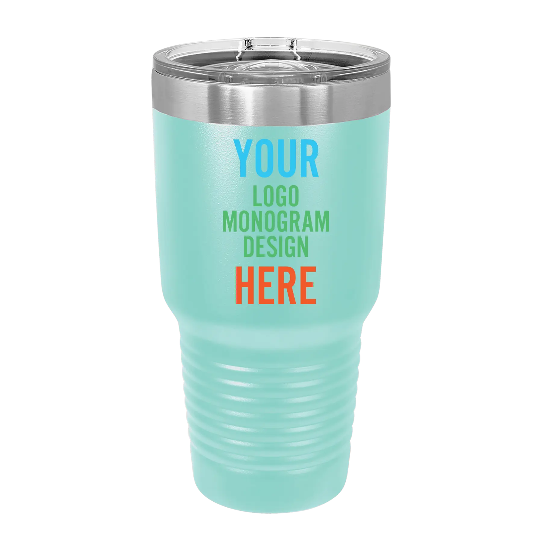 Personalized teal Polar Camel 30 oz vacuum insulated tumbler with custom full color printed logo, monogram, or design, includes sliding lid